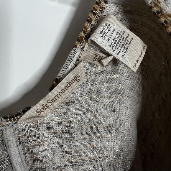 Soft Surroundings Poncho‎ Womens One Size Brown Tan Houndstooth Fringe Ruana - Picture 4 of 10